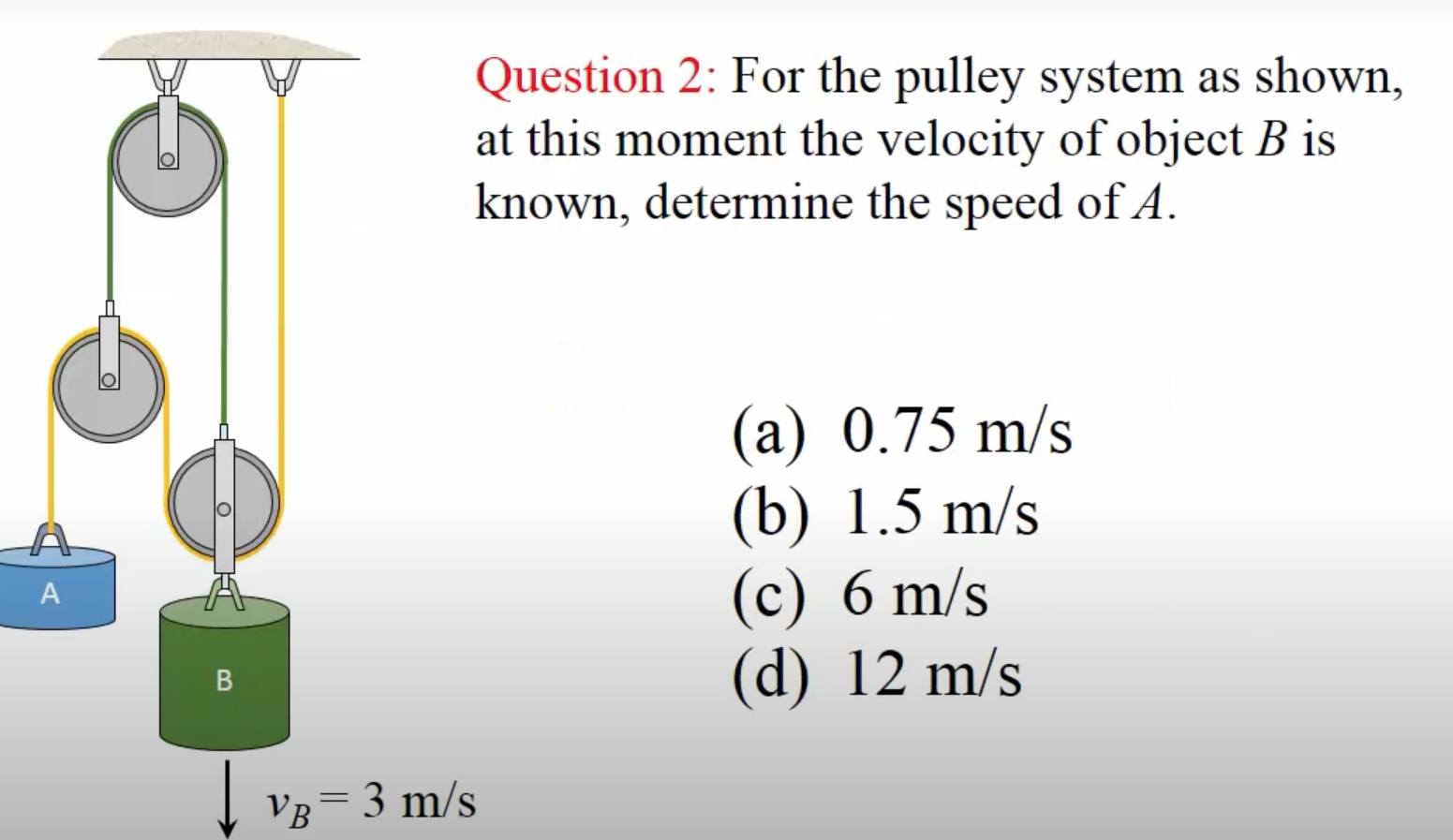 Question 2 : For the pulley system as shown, at