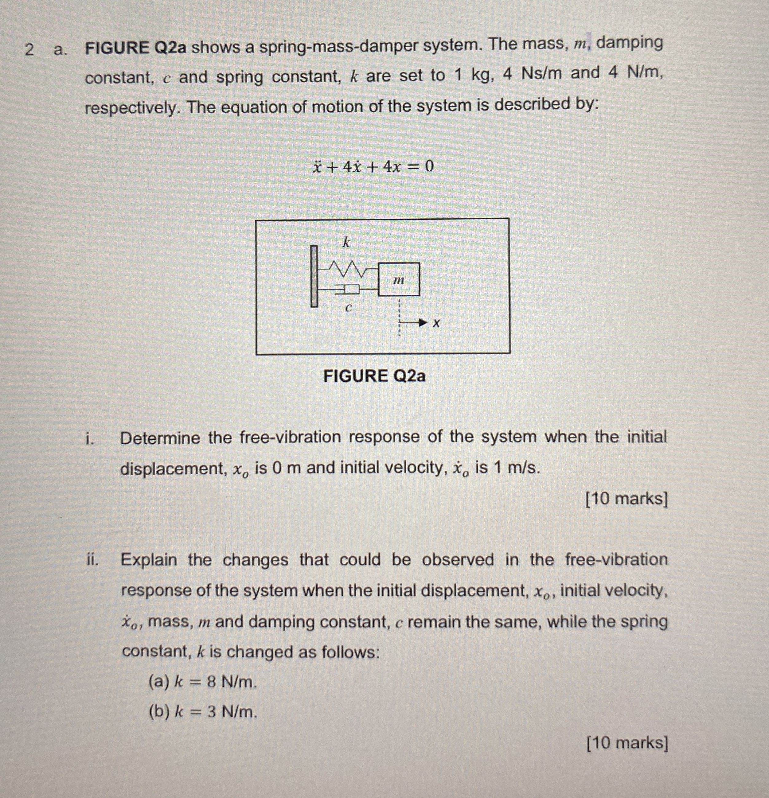 2 a . FIGURE Q 2 a shows a spring - mass - damper
