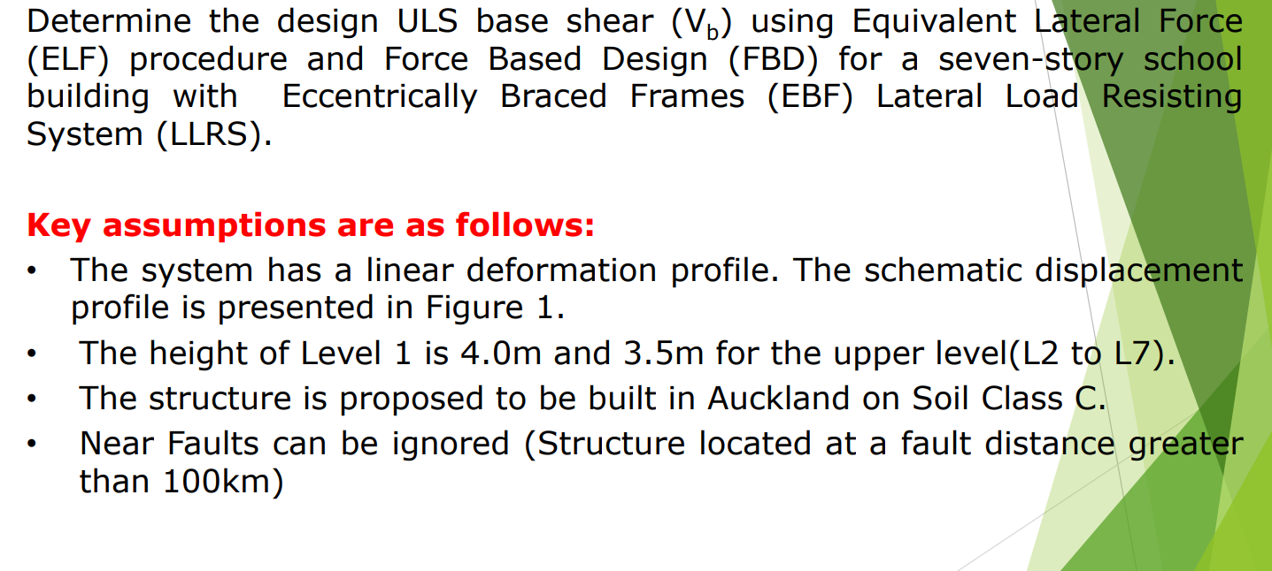 To estimate the ULS base shear and story forces,
