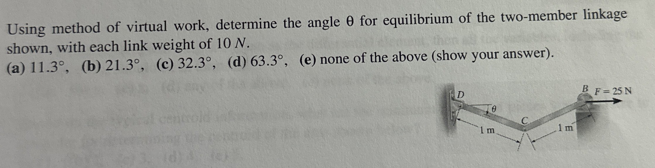 Using method of virtual work, determine the angle