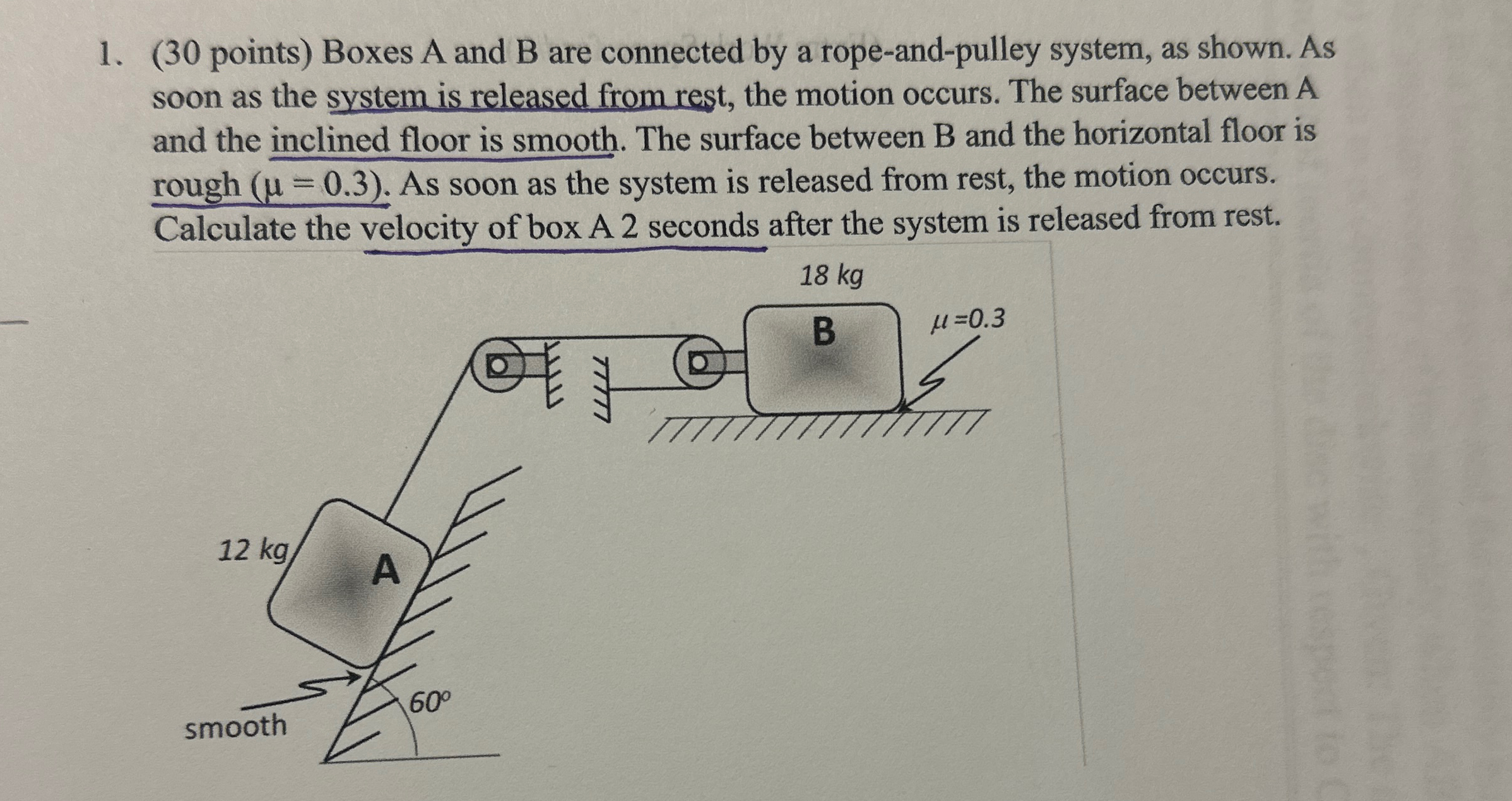 ( 3 0 points ) Boxes A and B are connected by a