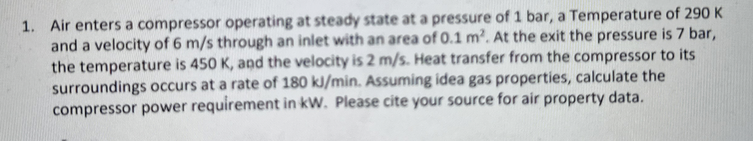 Air enters a compressor operating at steady state