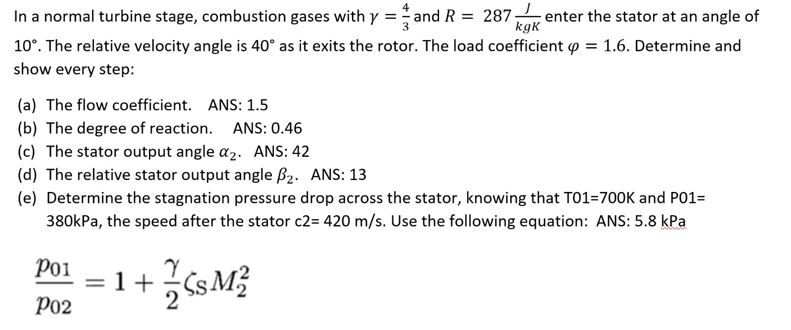 ( e ) Determine the stagnation pressure drop
