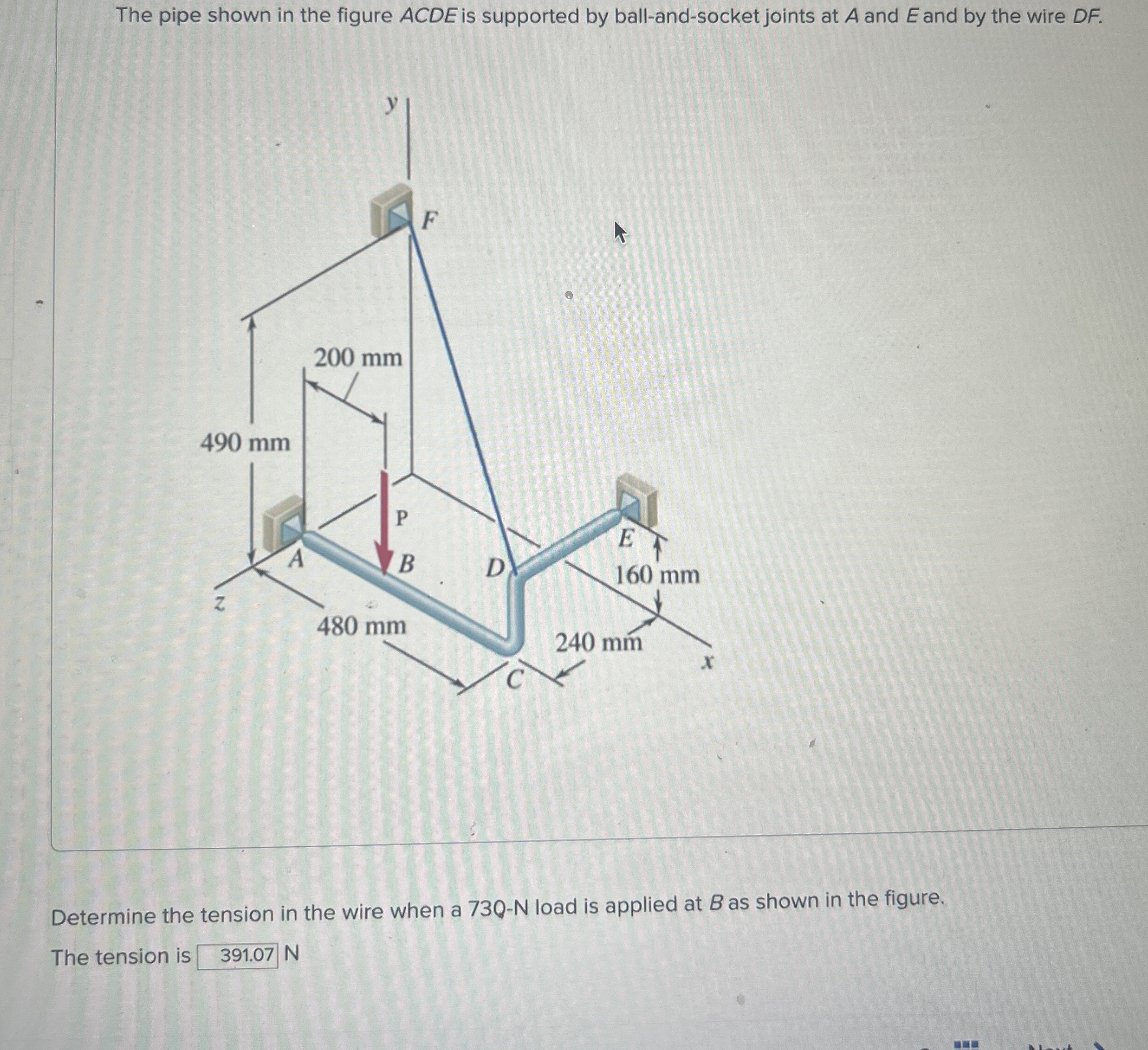 The pipe shown in the figure ACDE is supported by