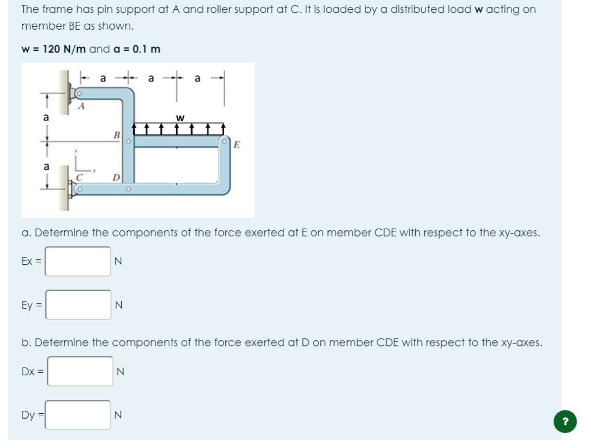 The frame has pin support at A and roller support