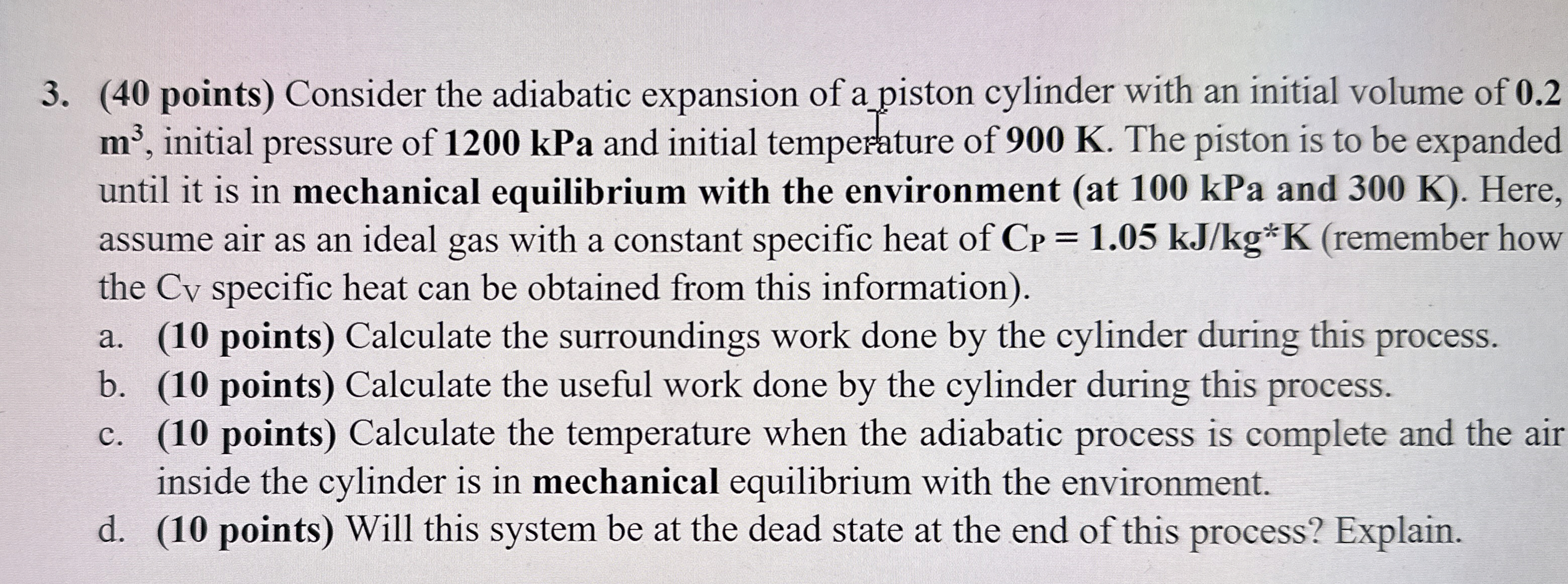 ( 4 0 points ) Consider the adiabatic expansion