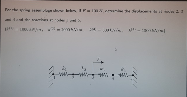 For the spring assemblage shown below, if F = 1 0