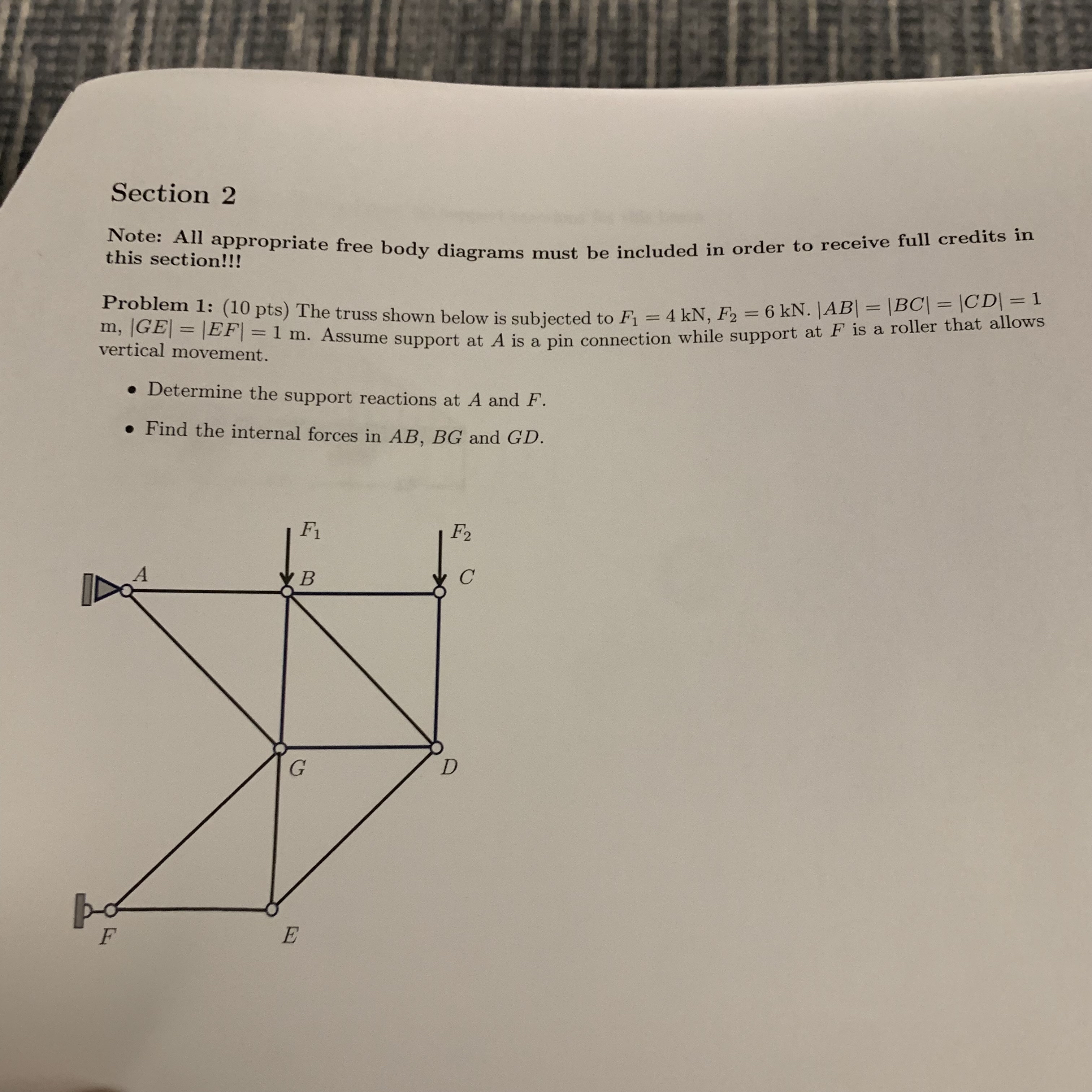 Section 2 Note: All appropriate free body