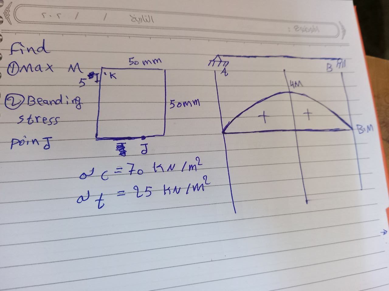 Find max M 2 - beanding stress point j