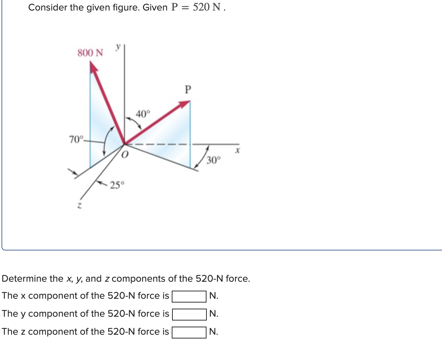 Consider the given figure. Given P = 5 2 0 N .