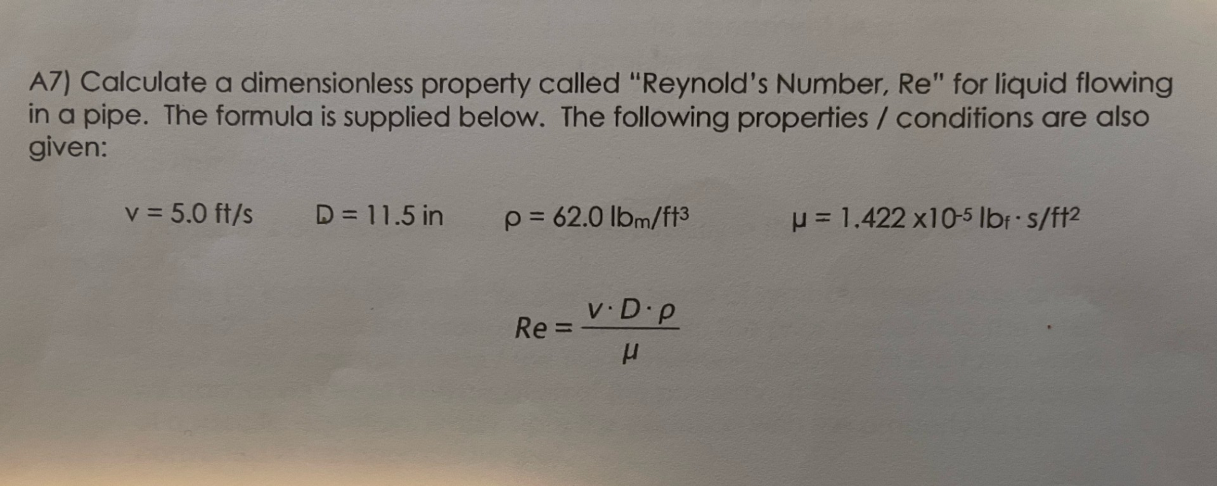 A 7 ) Calculate a dimensionless property called