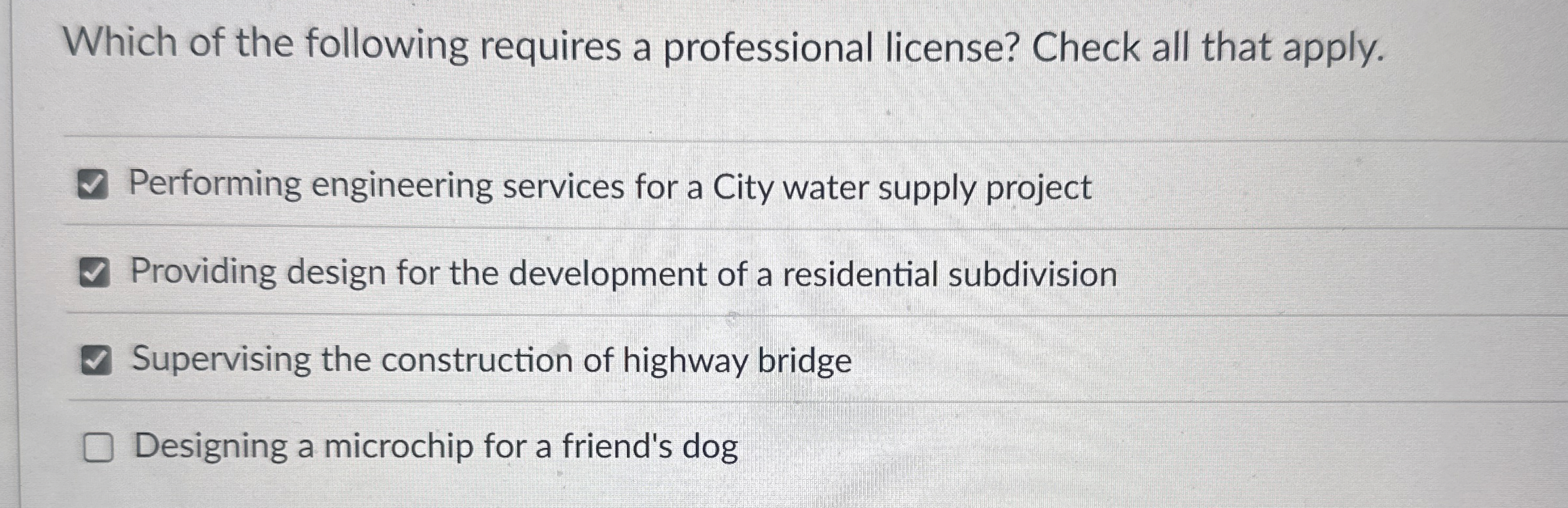 Which of the following requires a professional
