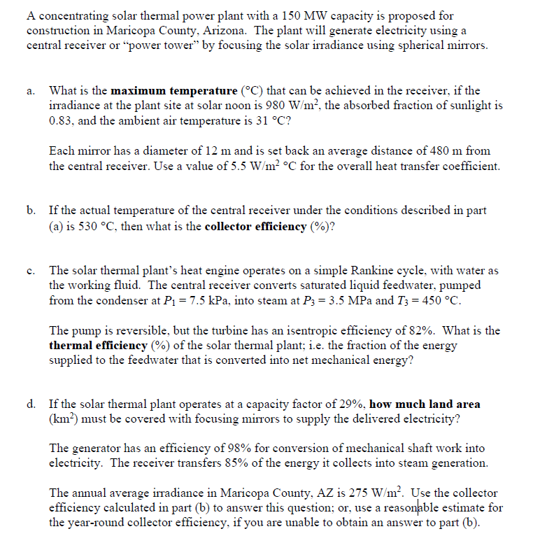 A concentrating solar thermal power plant with a