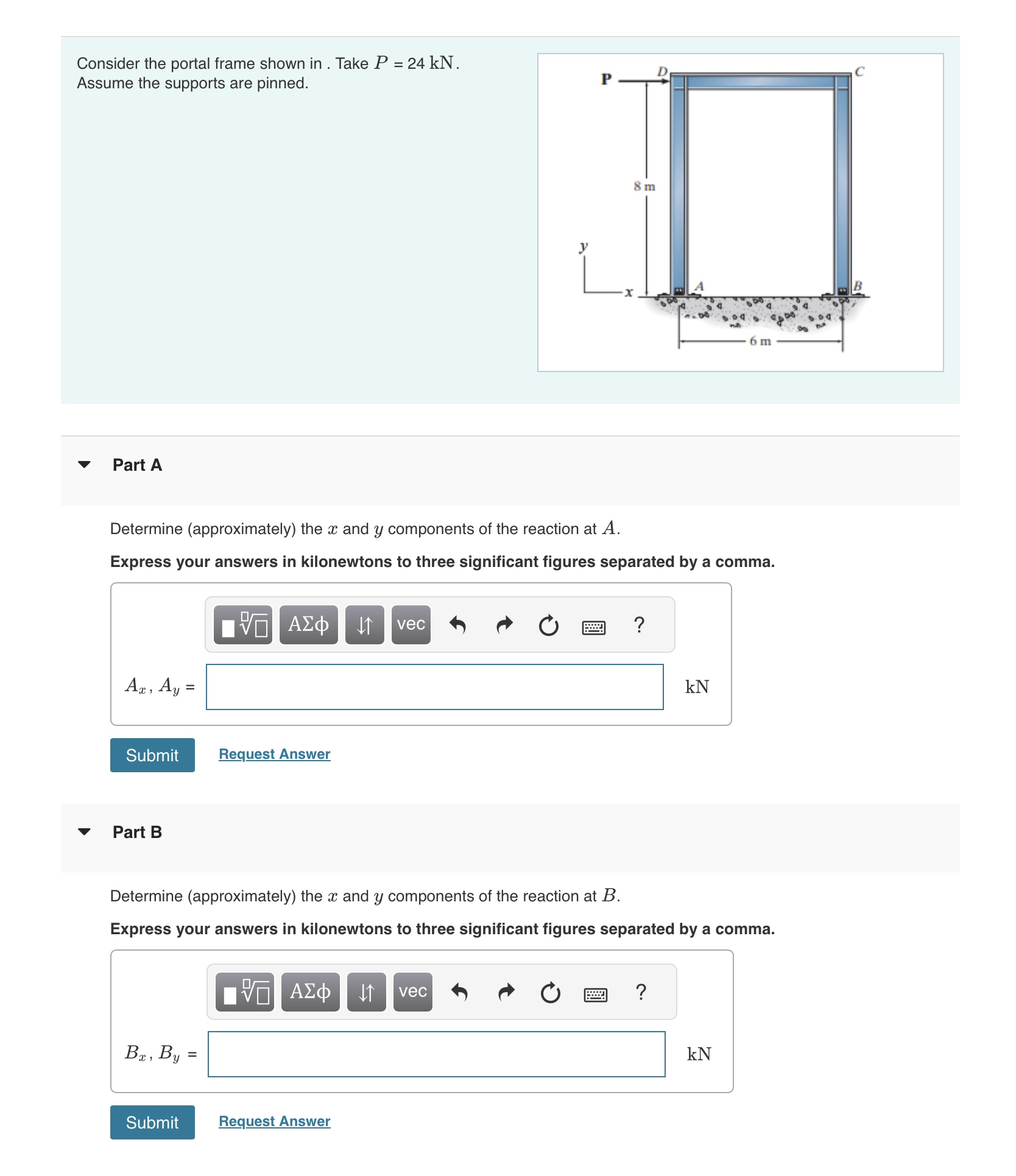Consider the portal frame shown in . Take P = 2 4