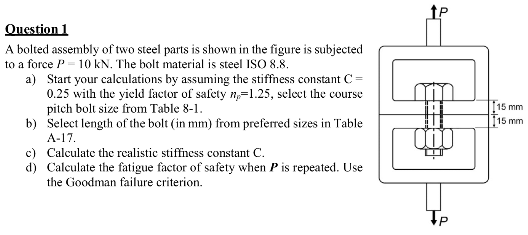 Question 1 A bolted assembly of two steel parts