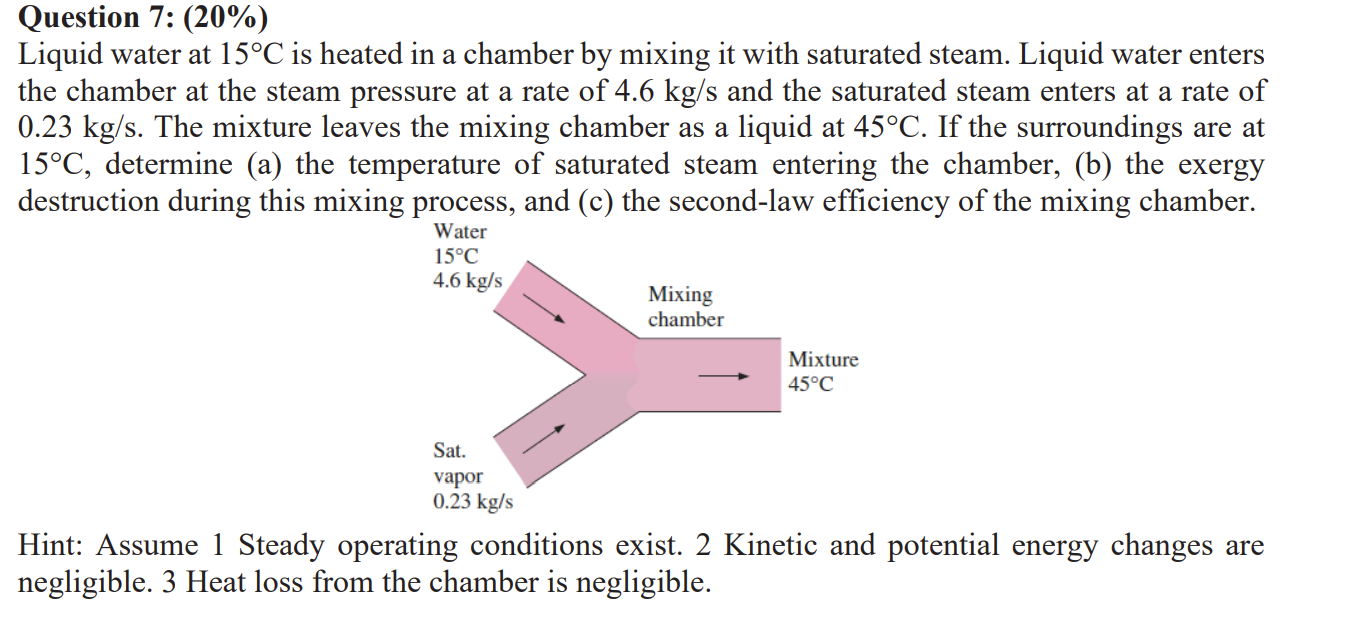 Question 7 : ( 2 0 \ % ) Liquid water at \ ( 1 5
