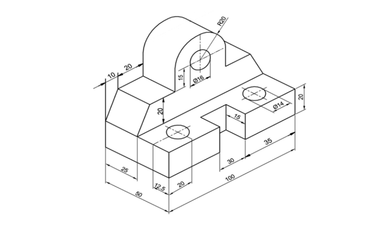 Using AutoCAD, draw the three projections of the