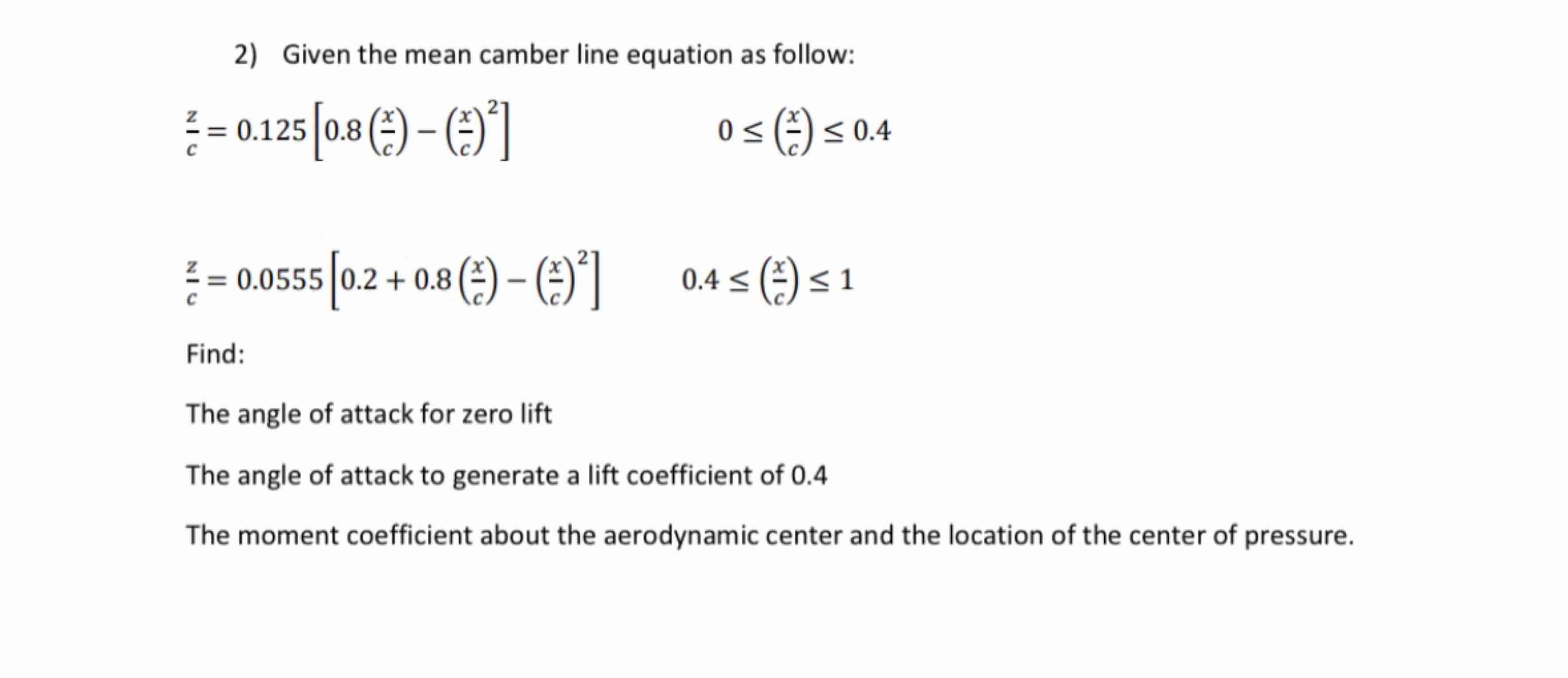 Given the mean camber line equation as follow: (
