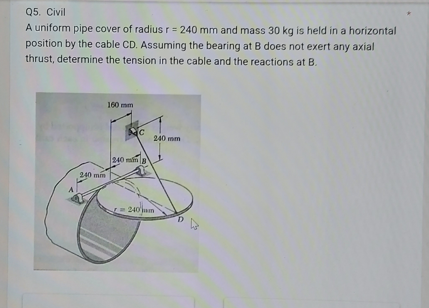 Q 5 . Civil A uniform pipe cover of radius r = 2