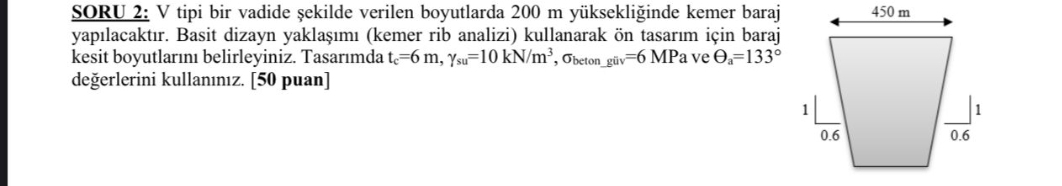 SORU 2 : V tipi bir vadide ekilde verilen