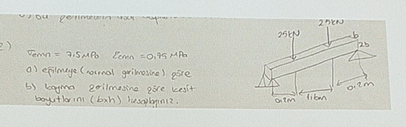 normal emniyet gerilmesi 7 . 5 MPa kayma emniyet