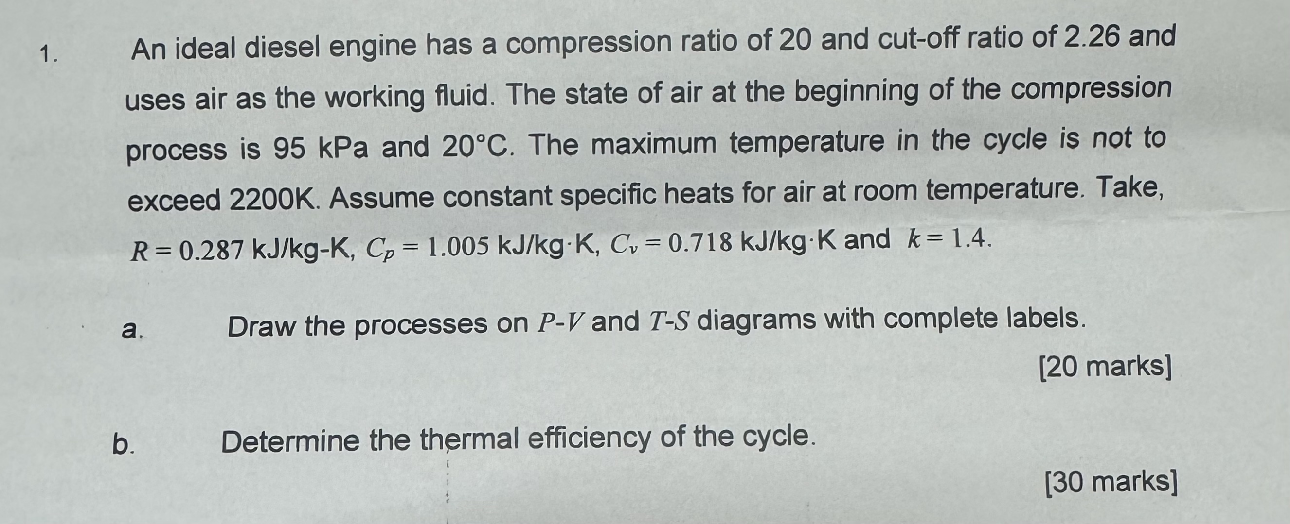 An ideal diesel engine has a compression ratio of