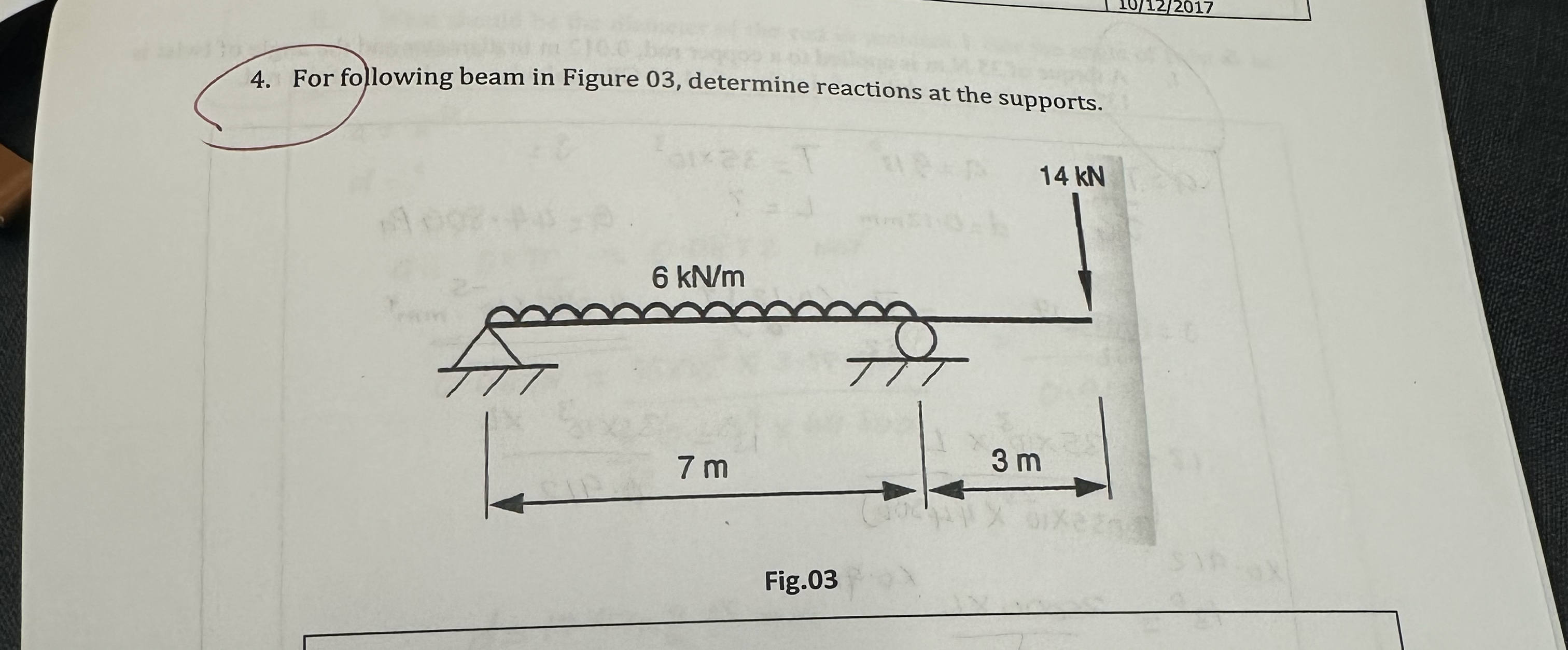 For fo lowing beam in Figure 0 3 , determine
