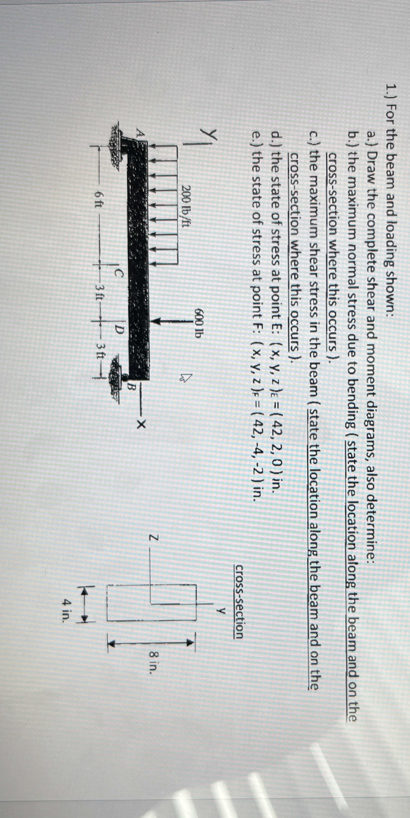 1 . ) For the beam and loading shown: a . ) Draw