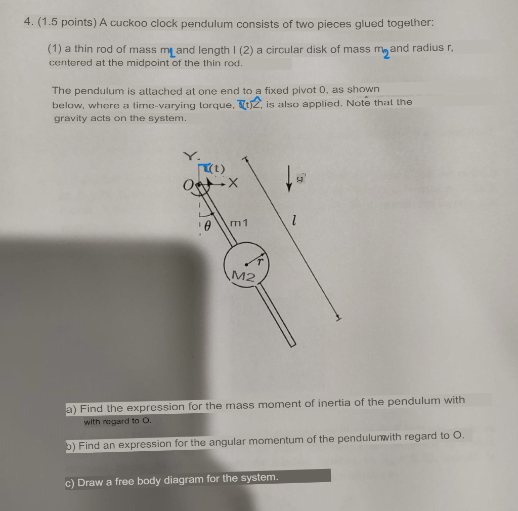 4 . ( 1 . 5 points ) A cuckoo clock pendulum