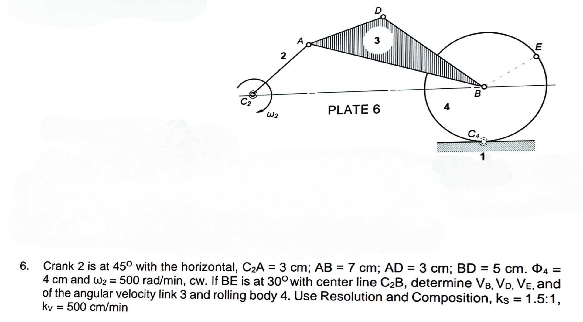 Crank 2 is at 4 5 with the horizontal, C 2 A = 3