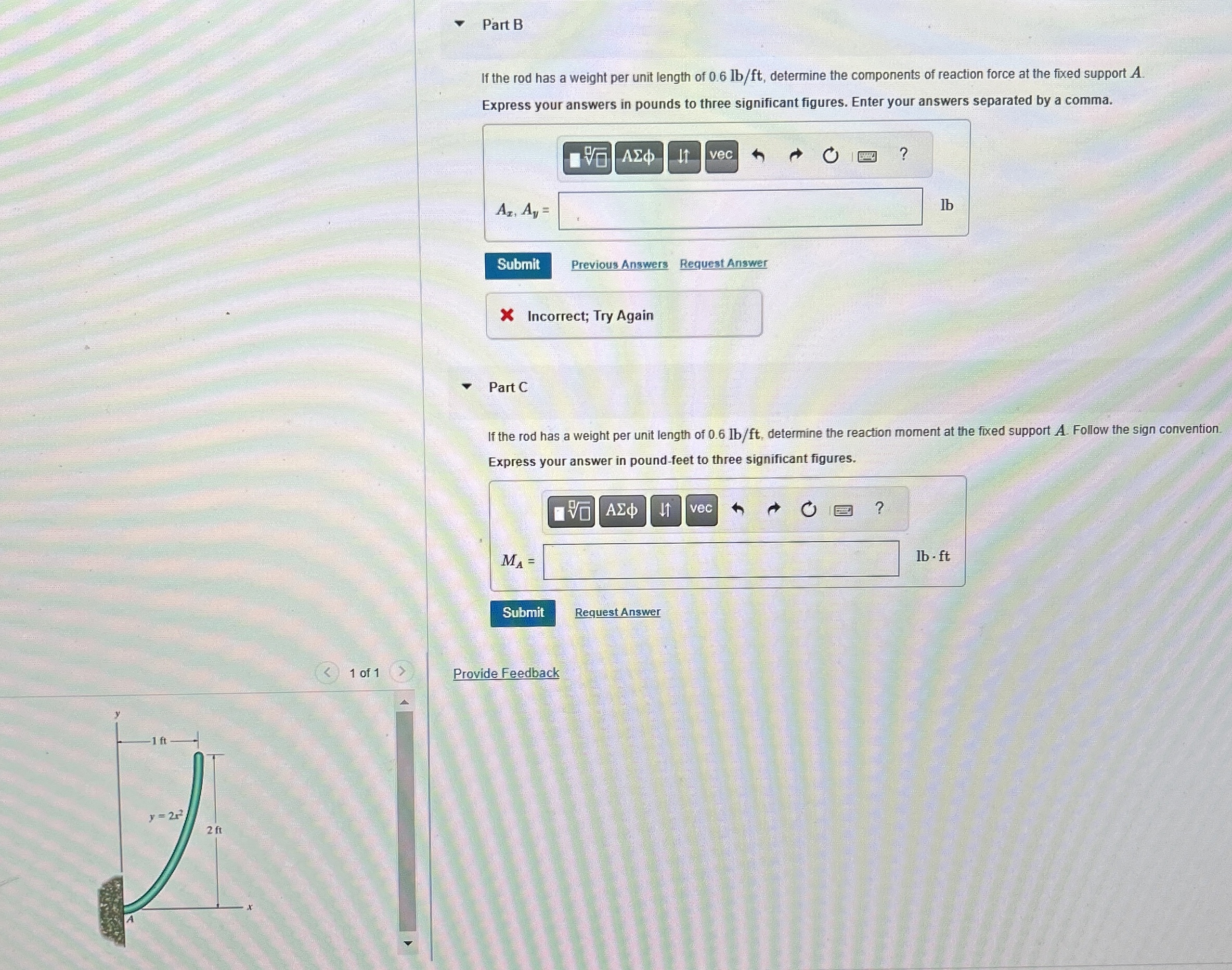 Part B If the rod has a weight per unit length of