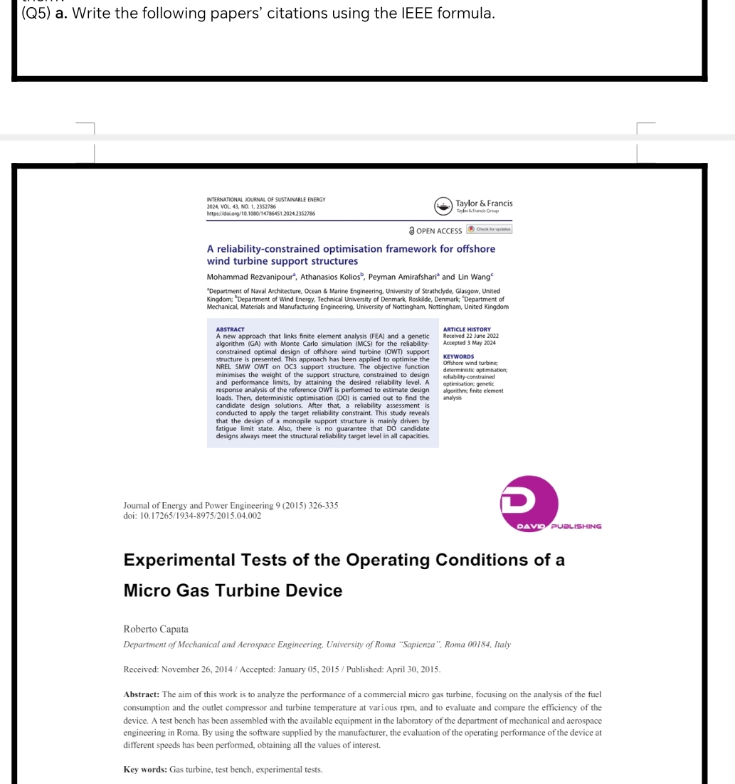 ( Q 5 ) a . Write the following papers' citations