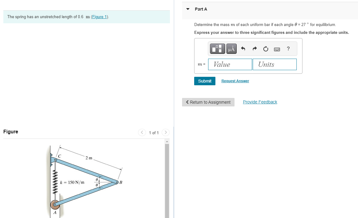 The spring has an unstretched length of 0 . 6 m (