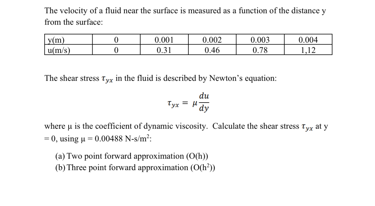 The velocity of a fluid near the surface is