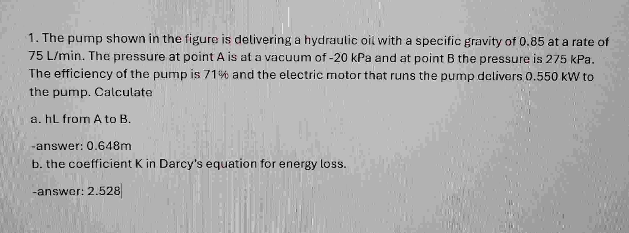 The pump shown in the figure is delivering a
