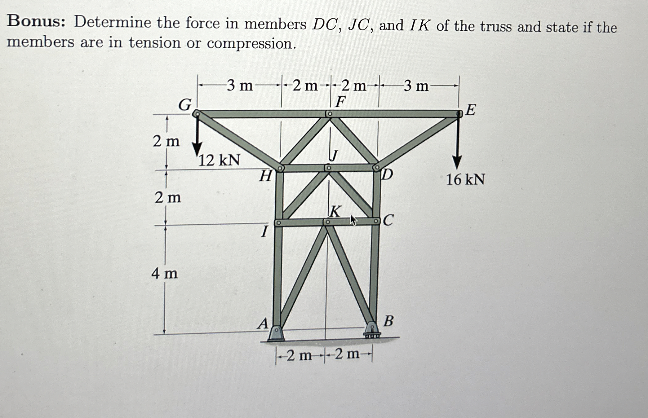 Bonus: Determine the force in members D C , J C ,