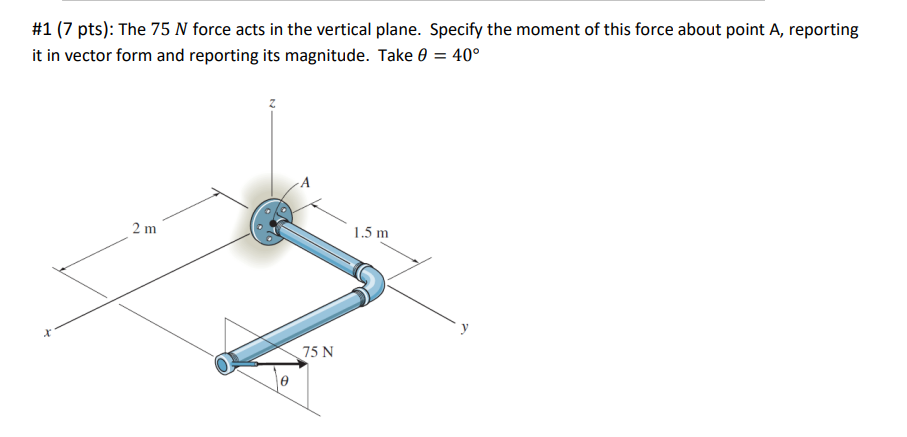 # 1 ( 7 pts ) : The 7 5 N force acts in the