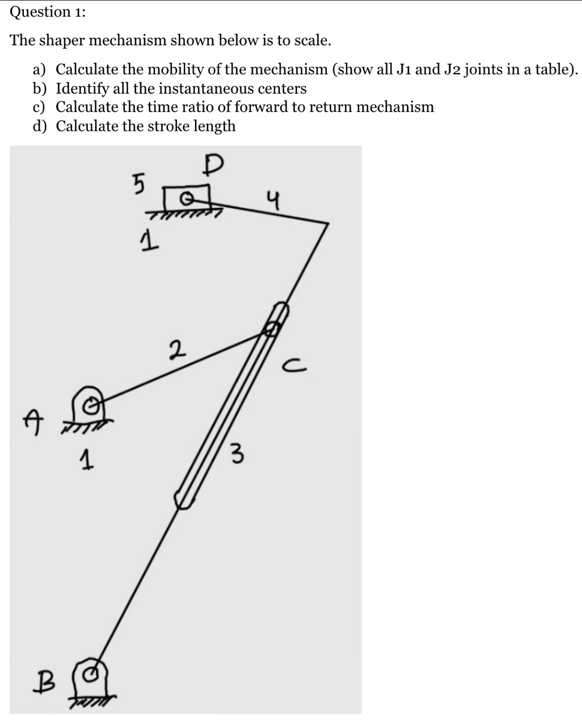 Question 1 : The shaper mechanism shown below is