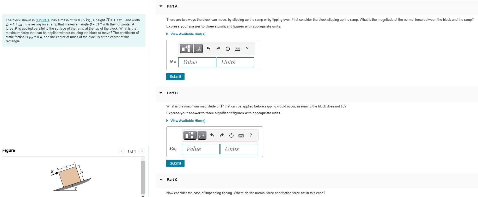 Part A The block shown in ( Figure 1 ) has a mass