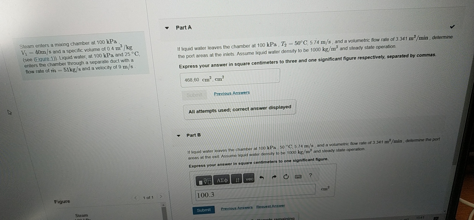 Steam enters a mixing chamber at 1 0 0 kPa V 1 =