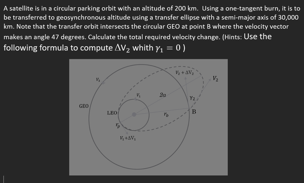 A satellite is in a circular parking orbit with