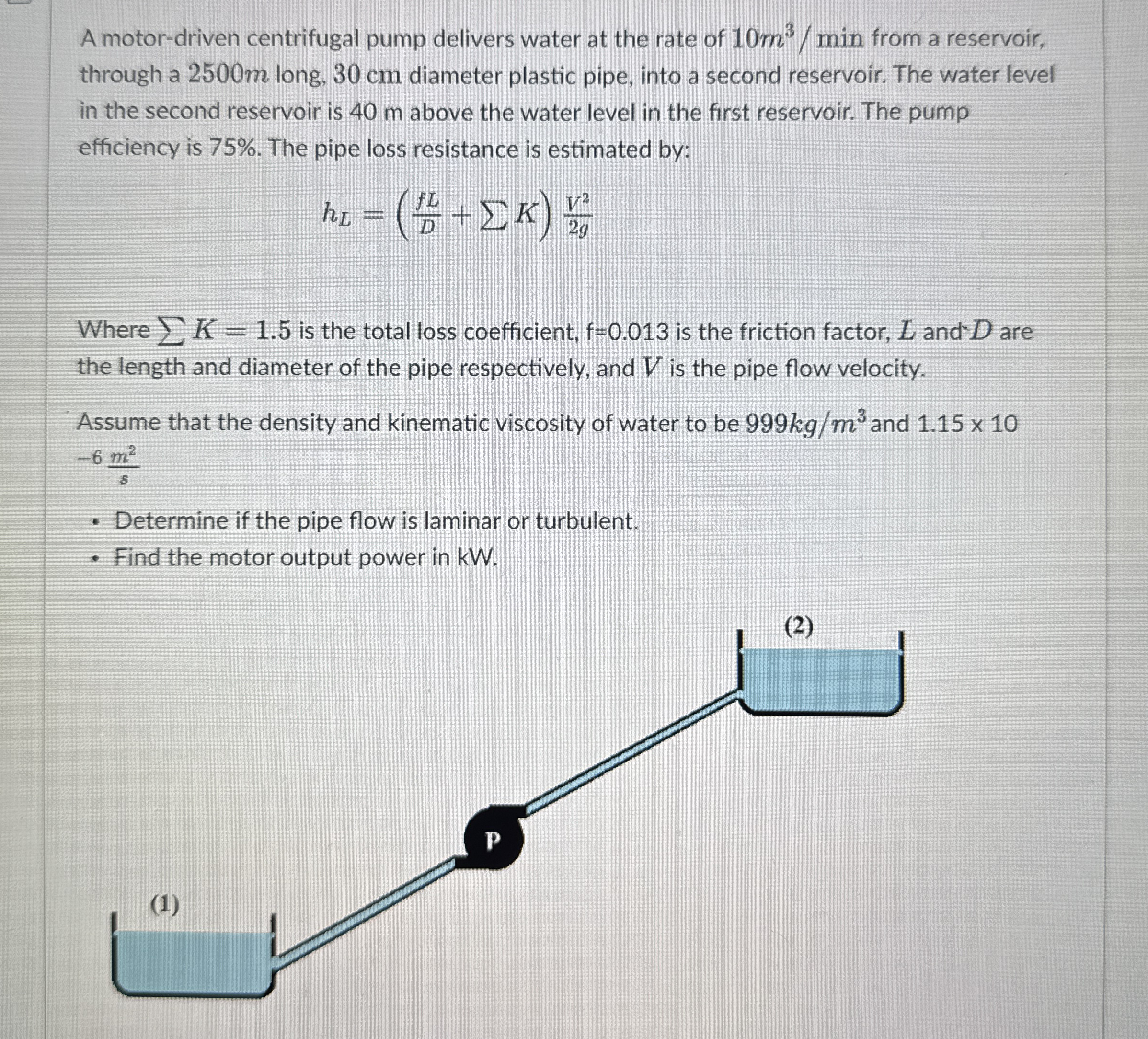 A motor - driven centrifugal pump delivers water