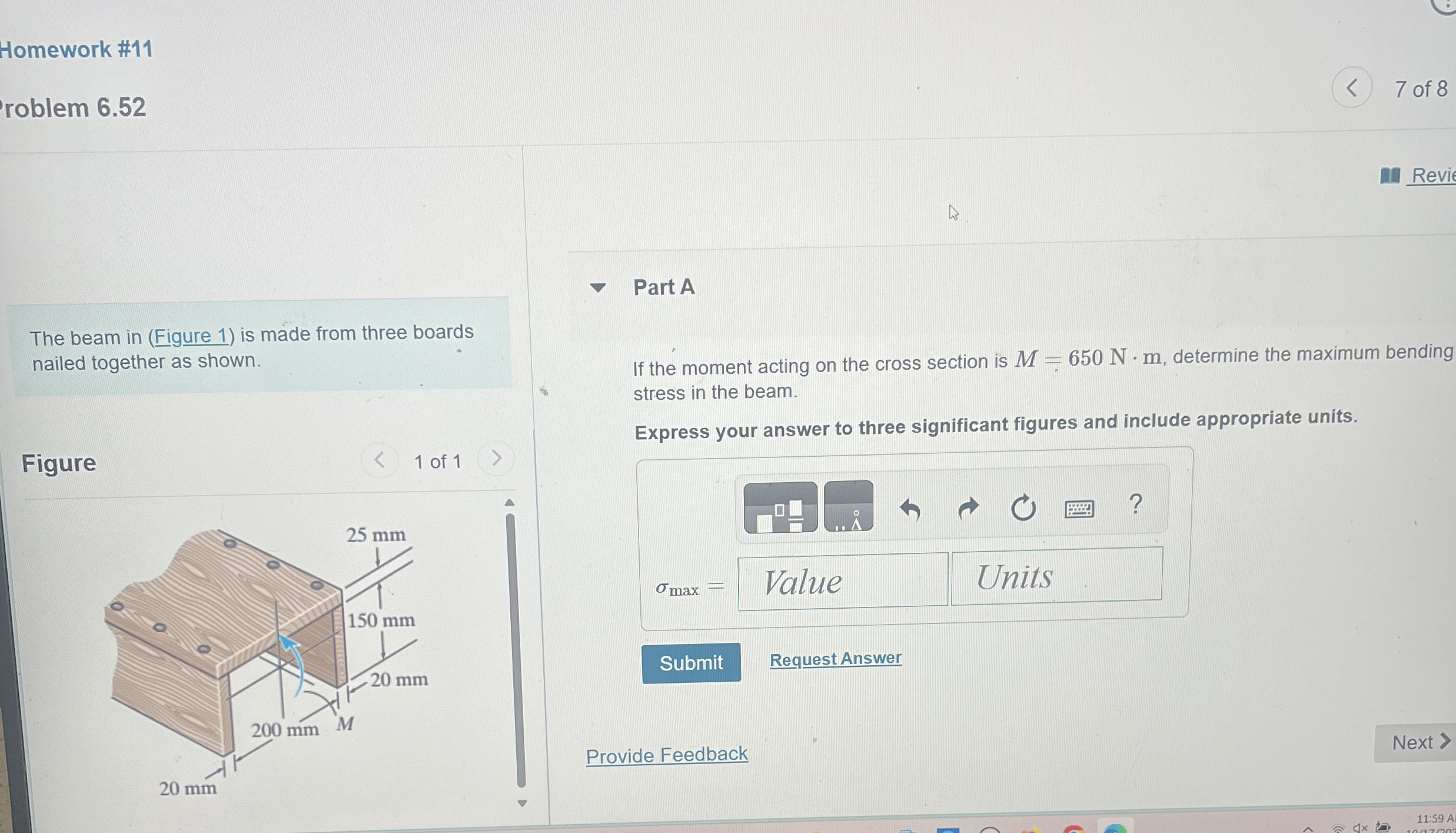 Homework # 1 1 roblem 6 . 5 2 7 of 8 The beam in