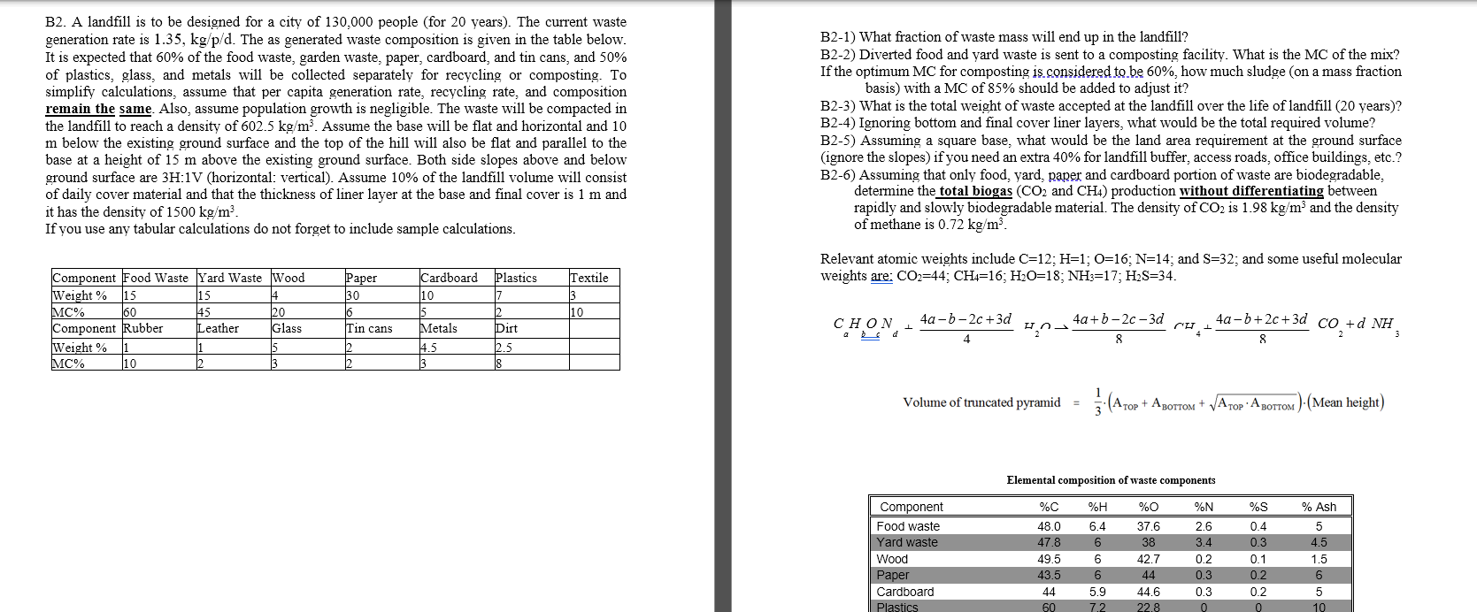 B 2 - 1 ) What fraction of waste mass will end up