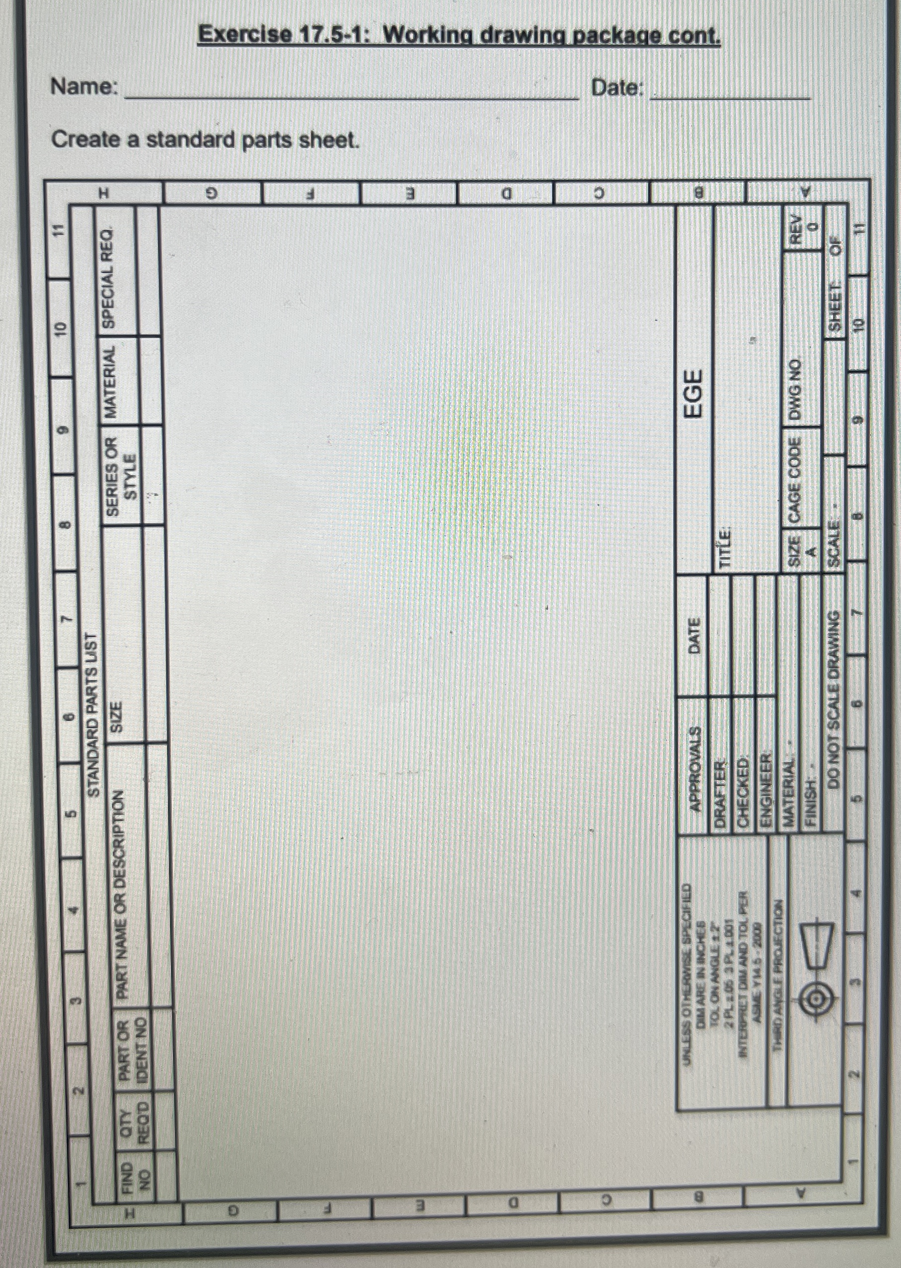 Exercise 1 7 . 5 - 1 : Working drawing package
