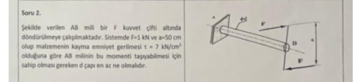 Soru 2 . Sekilde verilen AB mili bir F kuvvet