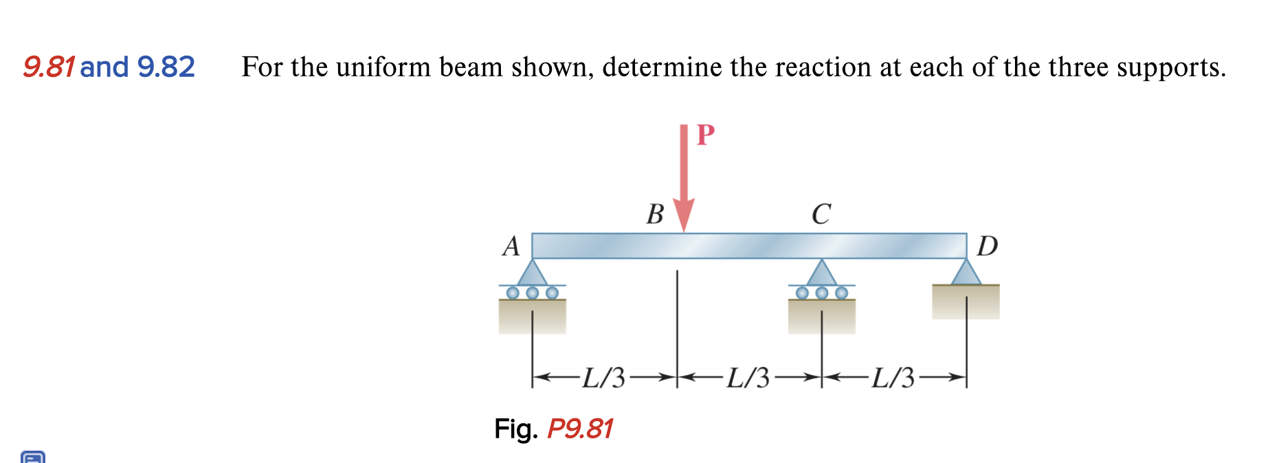 9 . 8 1 and 9 . 8 2 For the uniform beam shown,