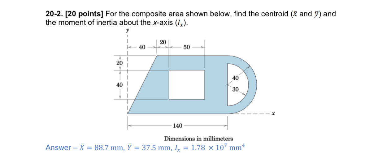 2 0 - 2 . [ 2 0 points ] For the composite area