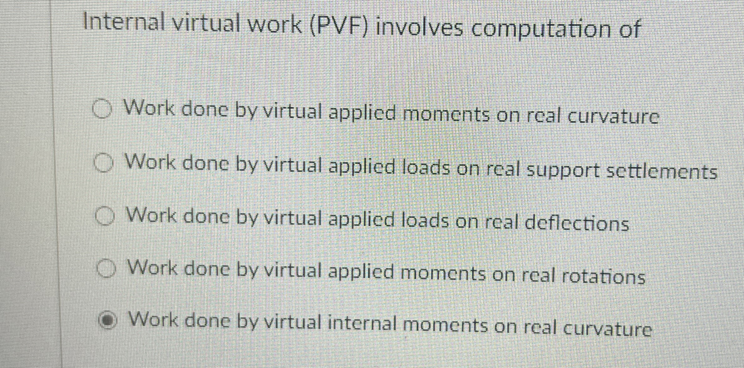 Internal virtual work ( PVF ) involves