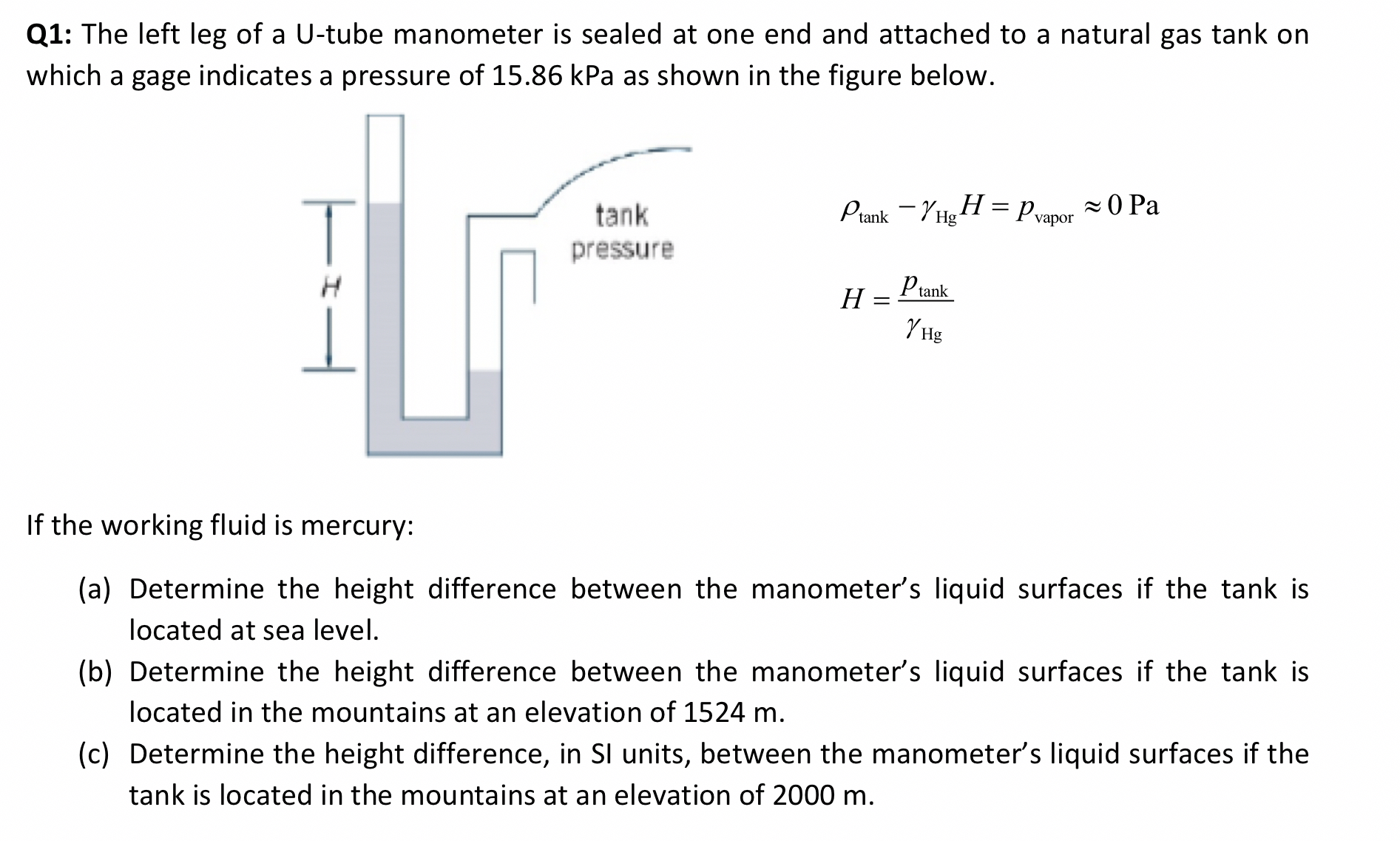 Q 1 : The left leg of a U - tube manometer is